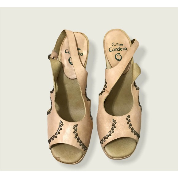 Calleen Cordero Nude Studded Slingback Heels 9 - Picture 1 of 5